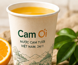 Cốc giấy Cam Ơi đựng nước cam tươi